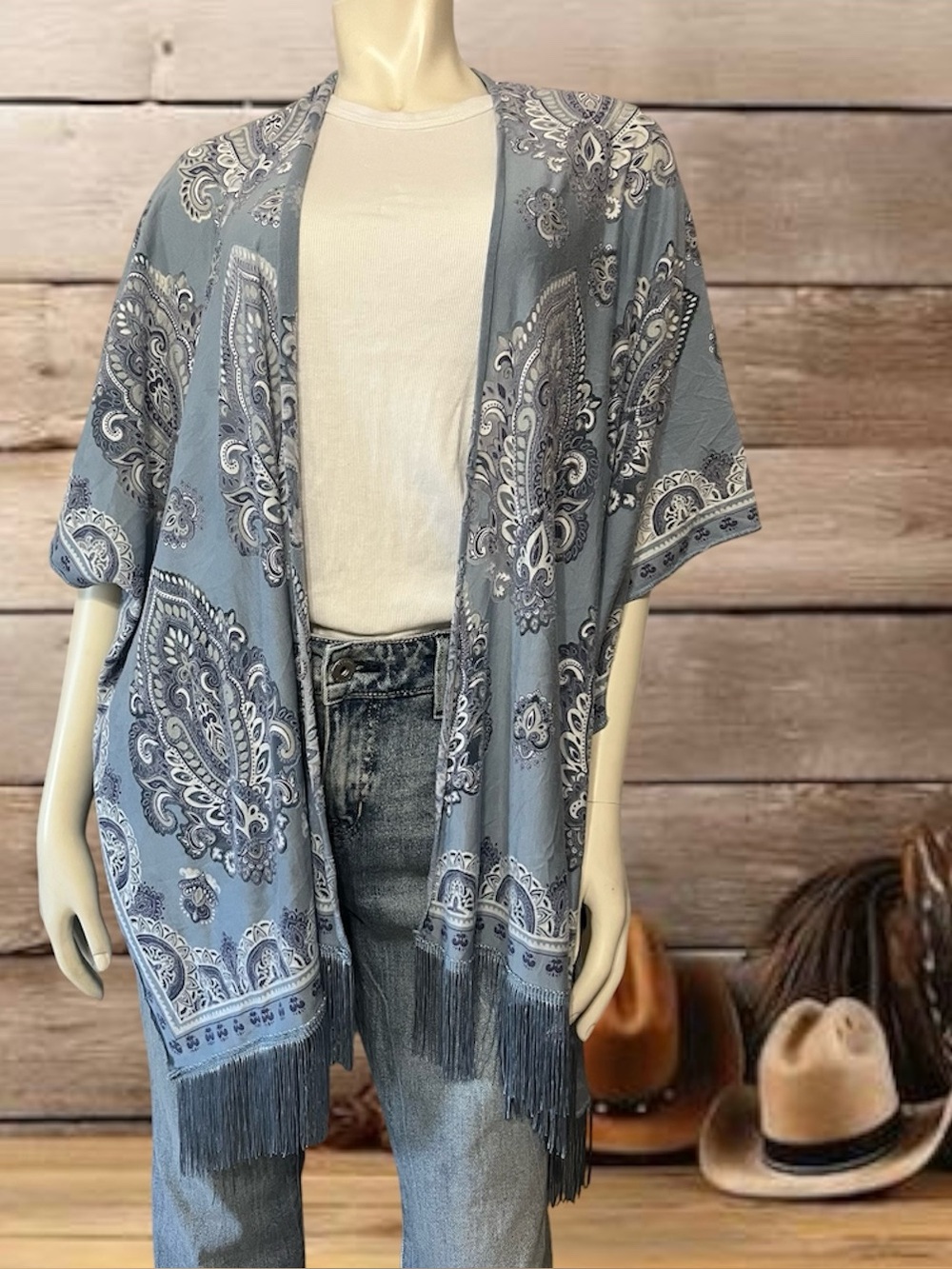 Light Blue Paisley Fringe Kimono - Tunic Brand:Time and Tru